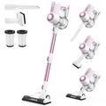 MOOSOO Stick Vacuum Cleaner, 6-in-1 Lightweight Cordless Vacuum for Hard Floor Carpet Pet Hair, L12 Pink