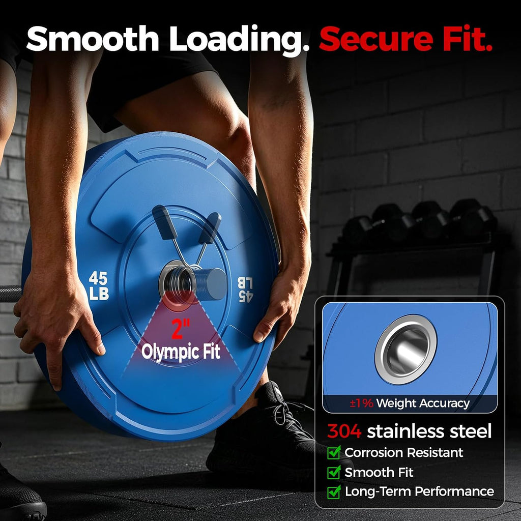 2-Inch Olympic Bumper Plates Set, 1pcs-55lb Colored Virgin Rubber Weight Barbell Plates for Strength Training, Home Gym Weightlifting